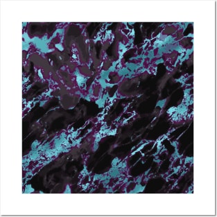 Marble Pattern Aesthetic Black Purple Blue Teal Posters and Art
